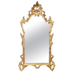 Antiguo Espejo de Pared de Estilo Rococó Italiano Tallado en Oro Dorado