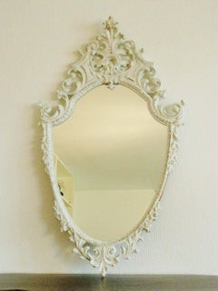 Antique Italian Rococo Style Hand-Carved Wood Gilded and White Arched Top Mirror