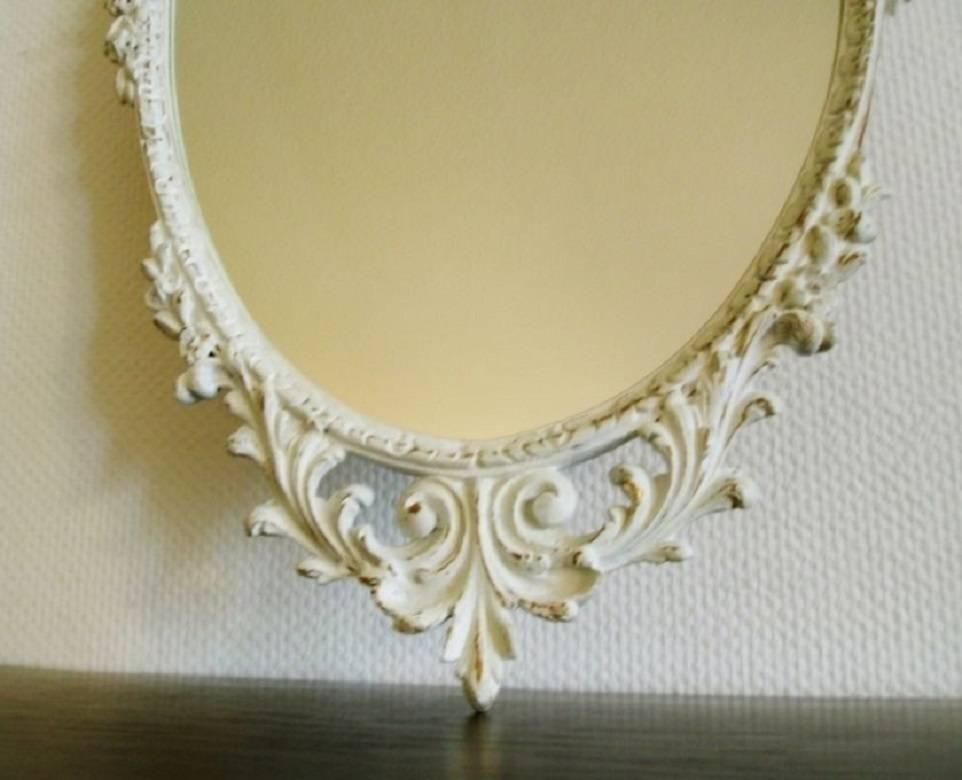 Antique Italian Rococo Style Hand-Carved Wood Gilded and White Arched Top Mirror For Sale 2