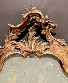 Miroir mural ancien de style rococo italien, en argent doré