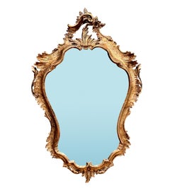 Miroir mural ancien de style rococo italien, en argent doré