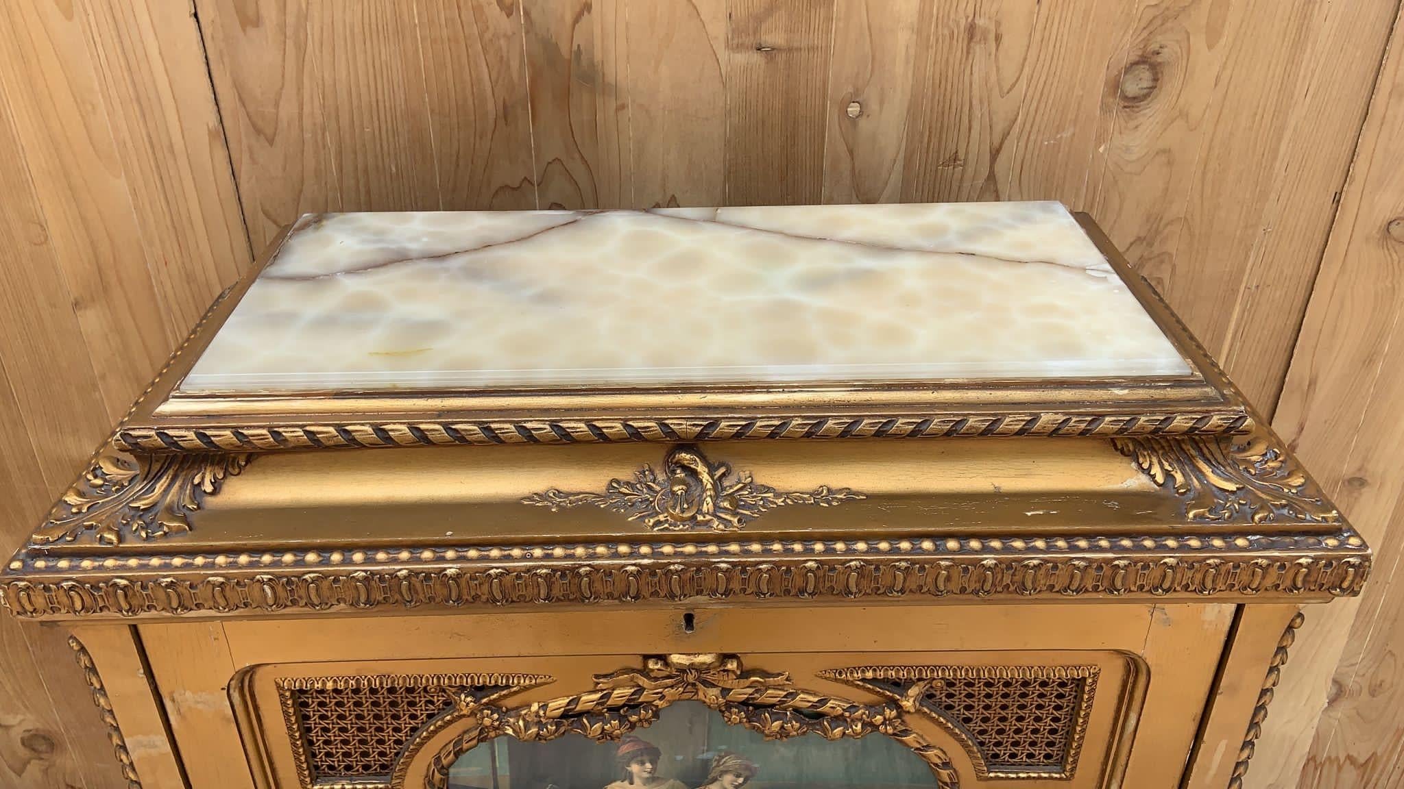 Antique Italian Rococo Styled Decorative Painted Gilt and Onyx Storage Cabinet  For Sale 4