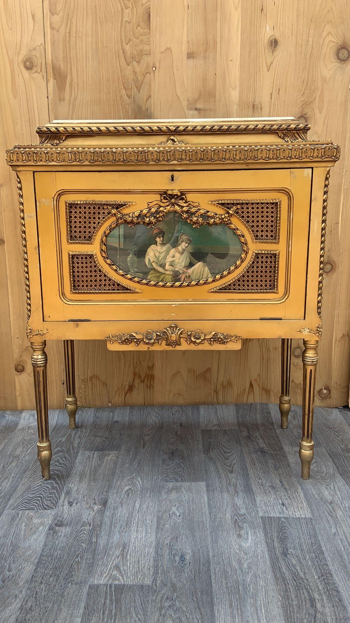 Antique Italian Rococo Styled Decorative Painted Gilt and Onyx Storage Cabinet/Dry Bar

Gorgeous Antique Italian Rococo Styled Decorative Painted Gilt Storage Cabinet/Dry Bar. This  piece was beautifully crafted with rectangular onyx top. It is