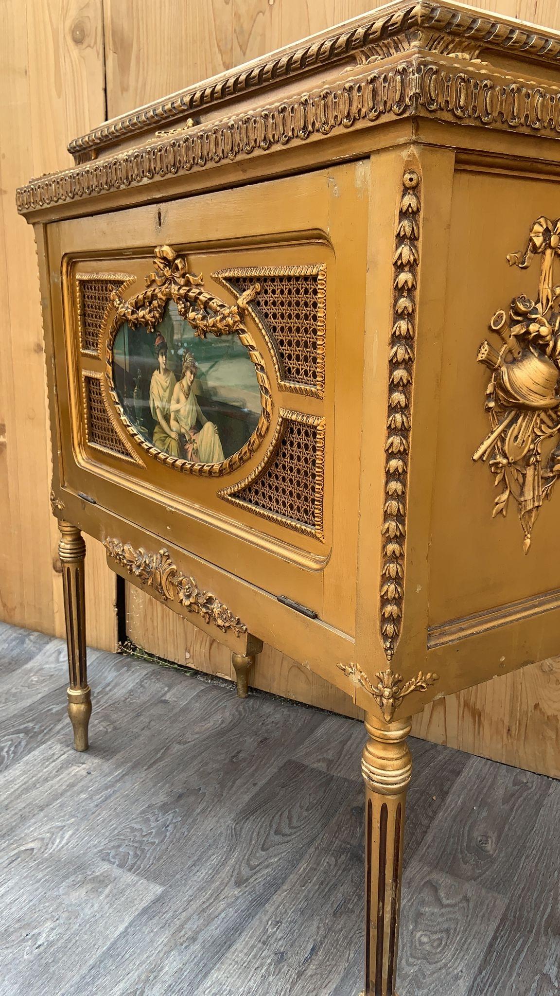 Early 20th Century Antique Italian Rococo Styled Decorative Painted Gilt and Onyx Storage Cabinet  For Sale