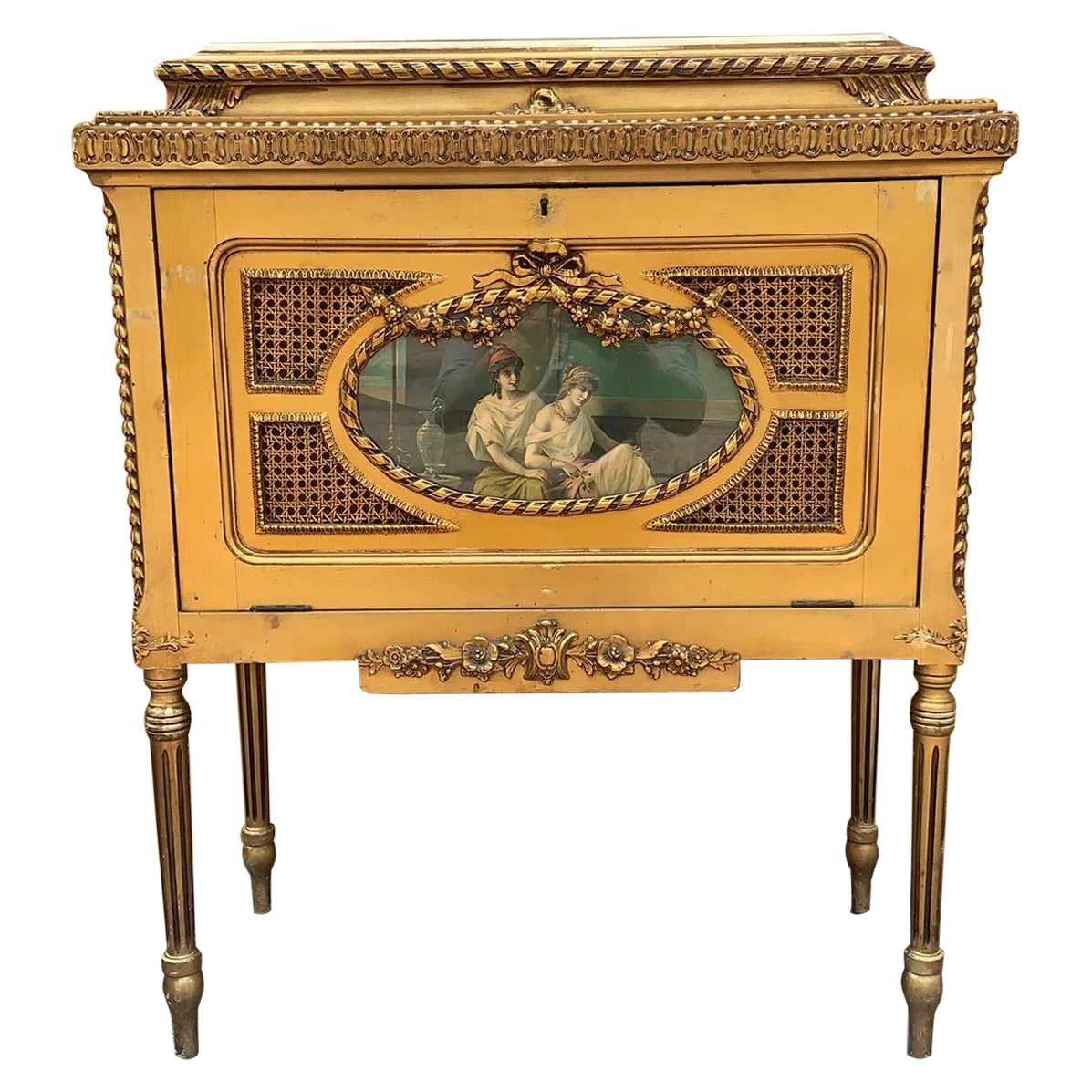 Antiguo armario decorativo italiano de estilo rococó pintado dorado y ónice