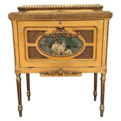 Antique Italian Rococo Styled Decorative Painted Gilt and Onyx Storage Cabinet