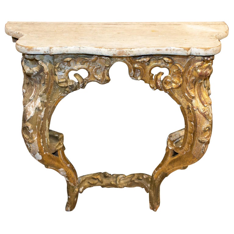 Antique Italian Rococo Wood and Plaster Console with Distressed Gilt ...