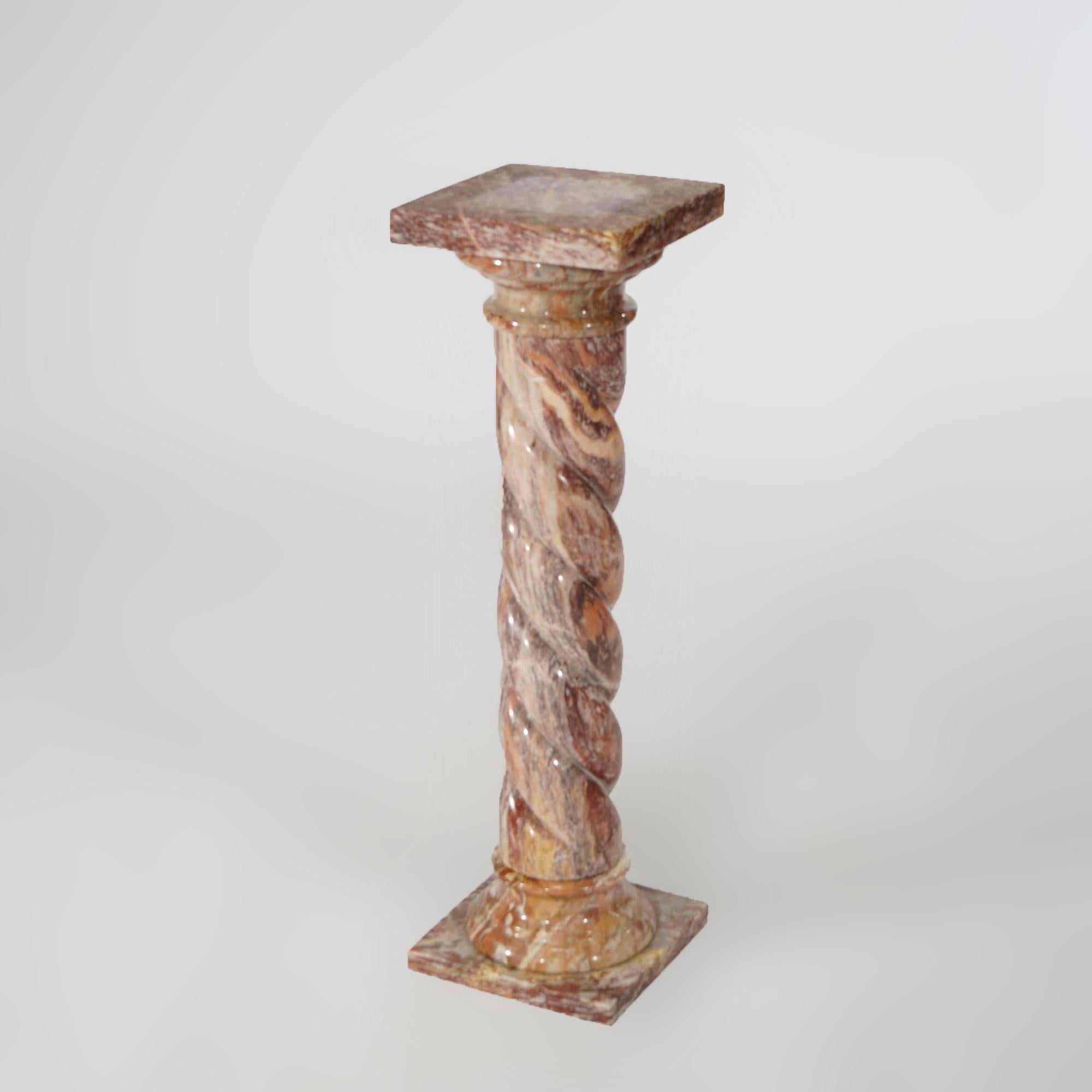 An antique Italian sculpture pedestal offers rouge marble construction with square display over rope twist column, c1920

Measures- 29.75'' H x 8.75'' W x 8.75'' D.

Catalogue Note: Ask about DISCOUNTED DELIVERY RATES available to most regions
