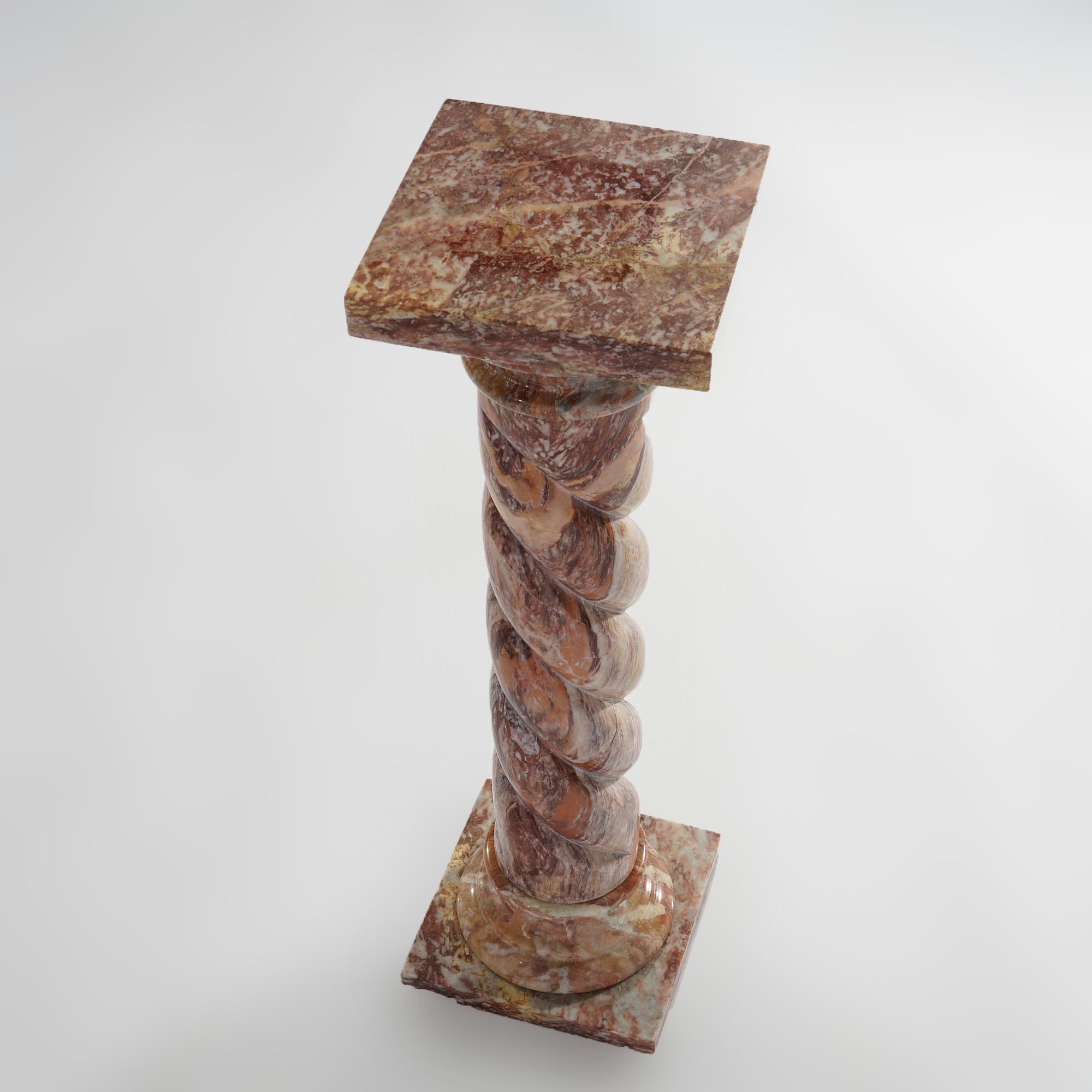 Carved Antique Italian Rouge Marble Rope-Twist Sculpture Display Pedestal, Circa 1920