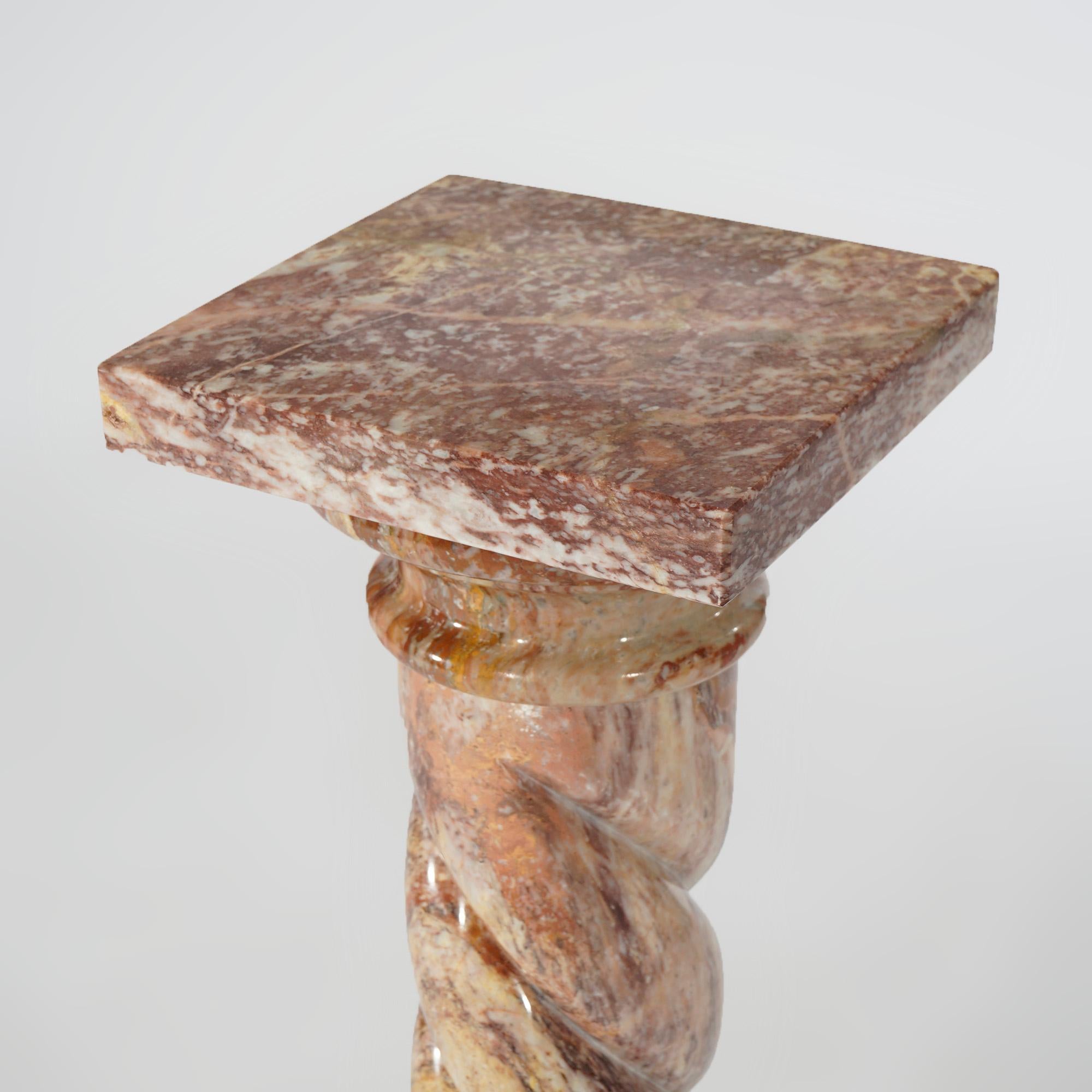 Antique Italian Rouge Marble Rope-Twist Sculpture Display Pedestal, Circa 1920 In Good Condition In Big Flats, NY