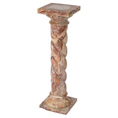 Antique Italian Rouge Marble Rope-Twist Sculpture Display Pedestal, Circa 1920