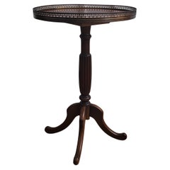 Antique Italian Round Walnut Side Table Brass Frame and Tripod Four Legs