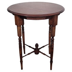Vintage Italian Round Walnut Side Table with Carved Bun Stretcher