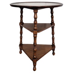 Antique Italian Round Walnut Side Table with Carved Turned Legs
