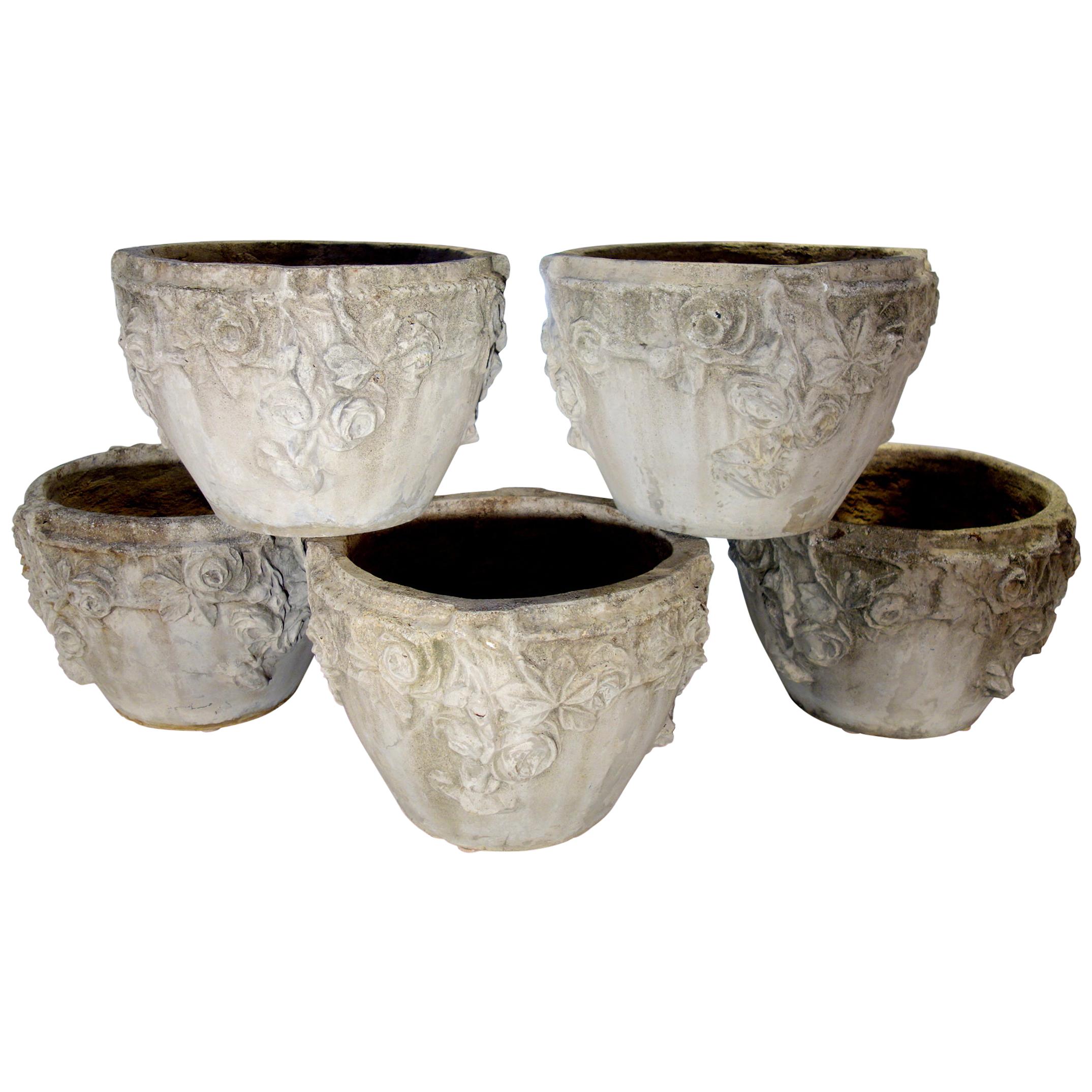 Antique Italian Rustic Farmhouse Garden Set of 5 Rose Vessels from Lake Como