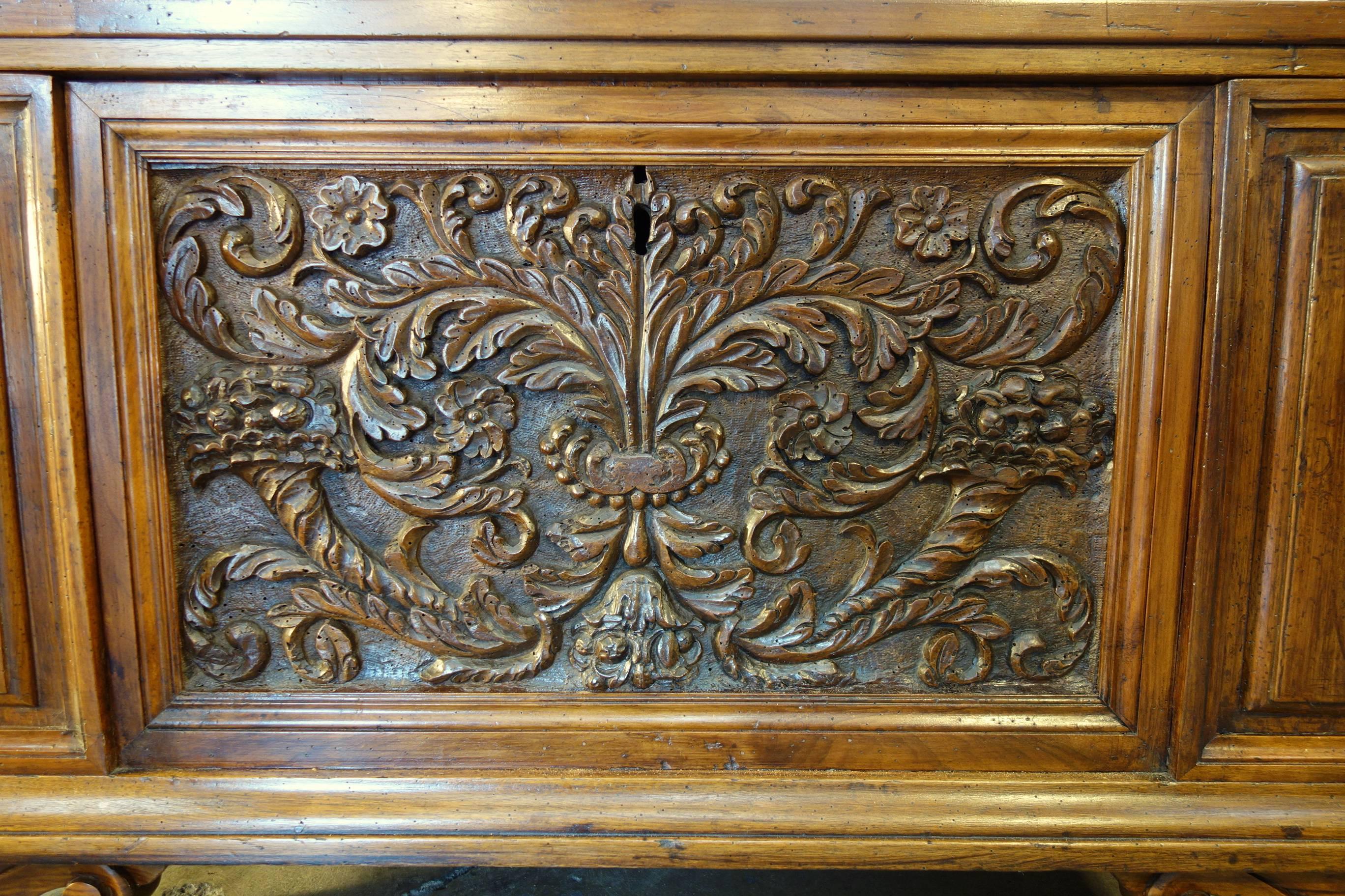 Antique Italian Rustic Renaissance Style Carved Inlay Walnut Trunk ...