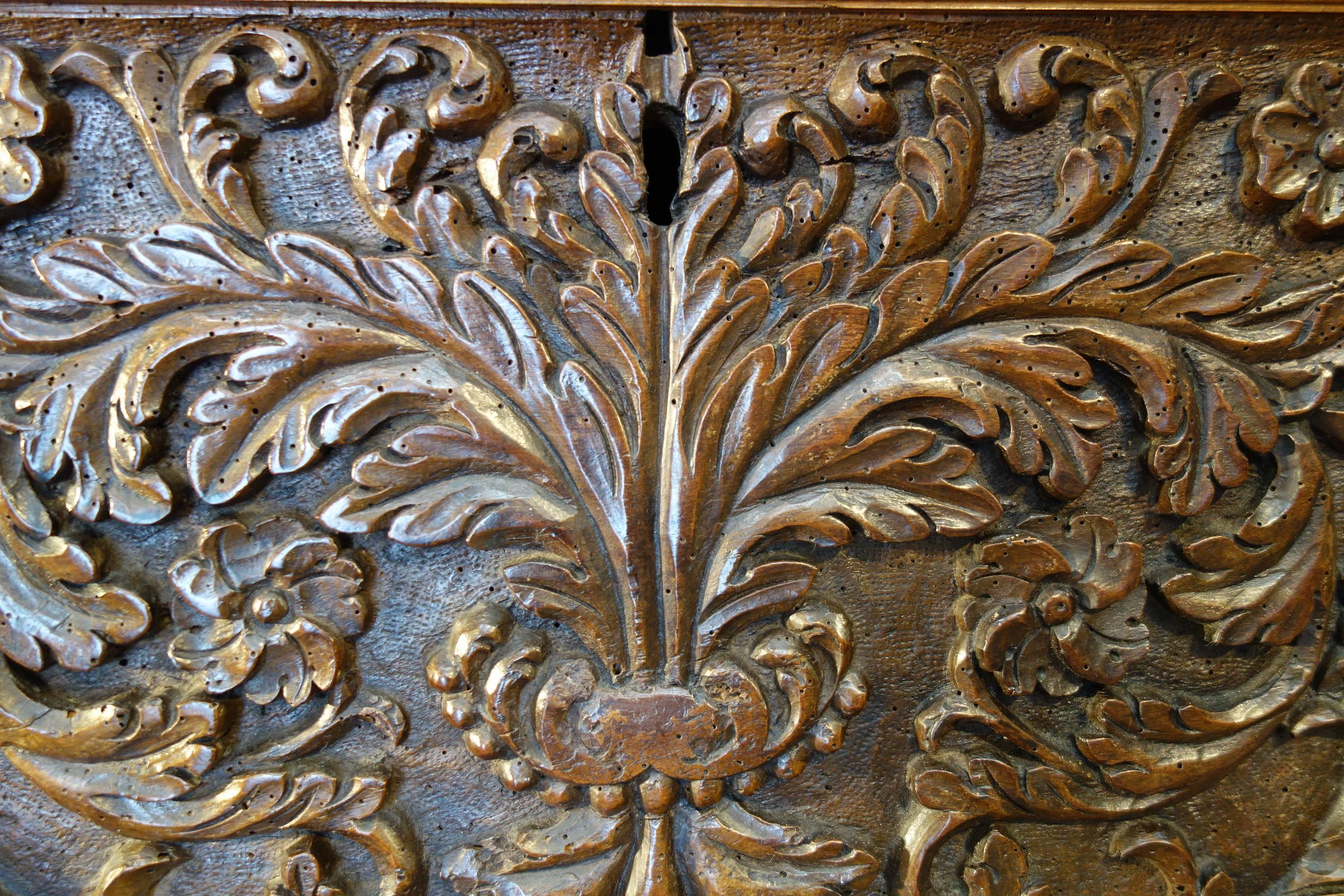 Antique Italian Rustic Renaissance Style Carved Inlay Walnut Trunk ...