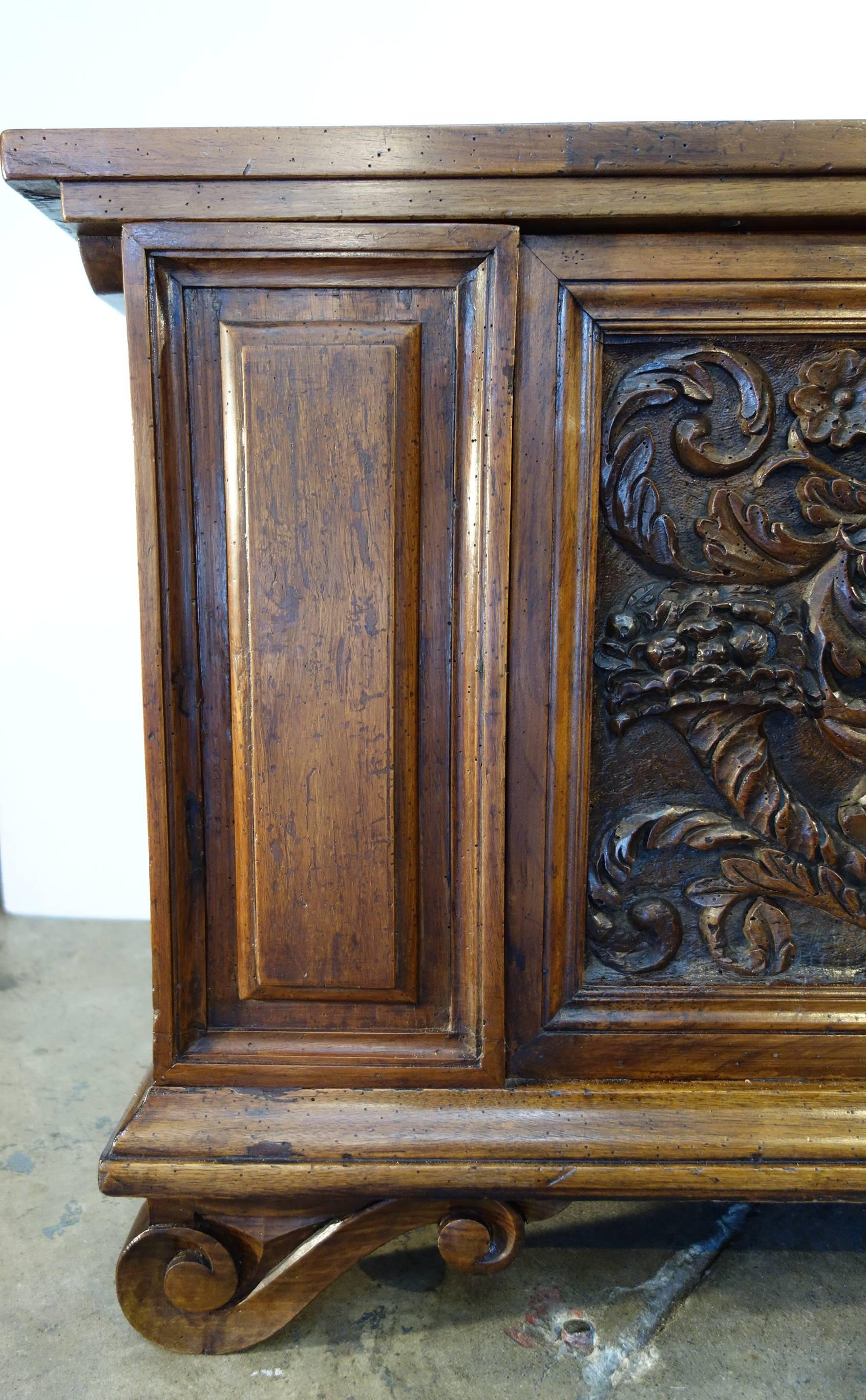 Antique Italian Rustic Renaissance Style Carved Inlay Walnut Trunk ...