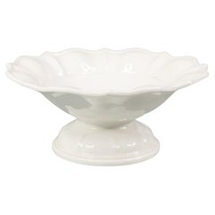 Antique Italian Scalloped White Ironstone Footed Bowl