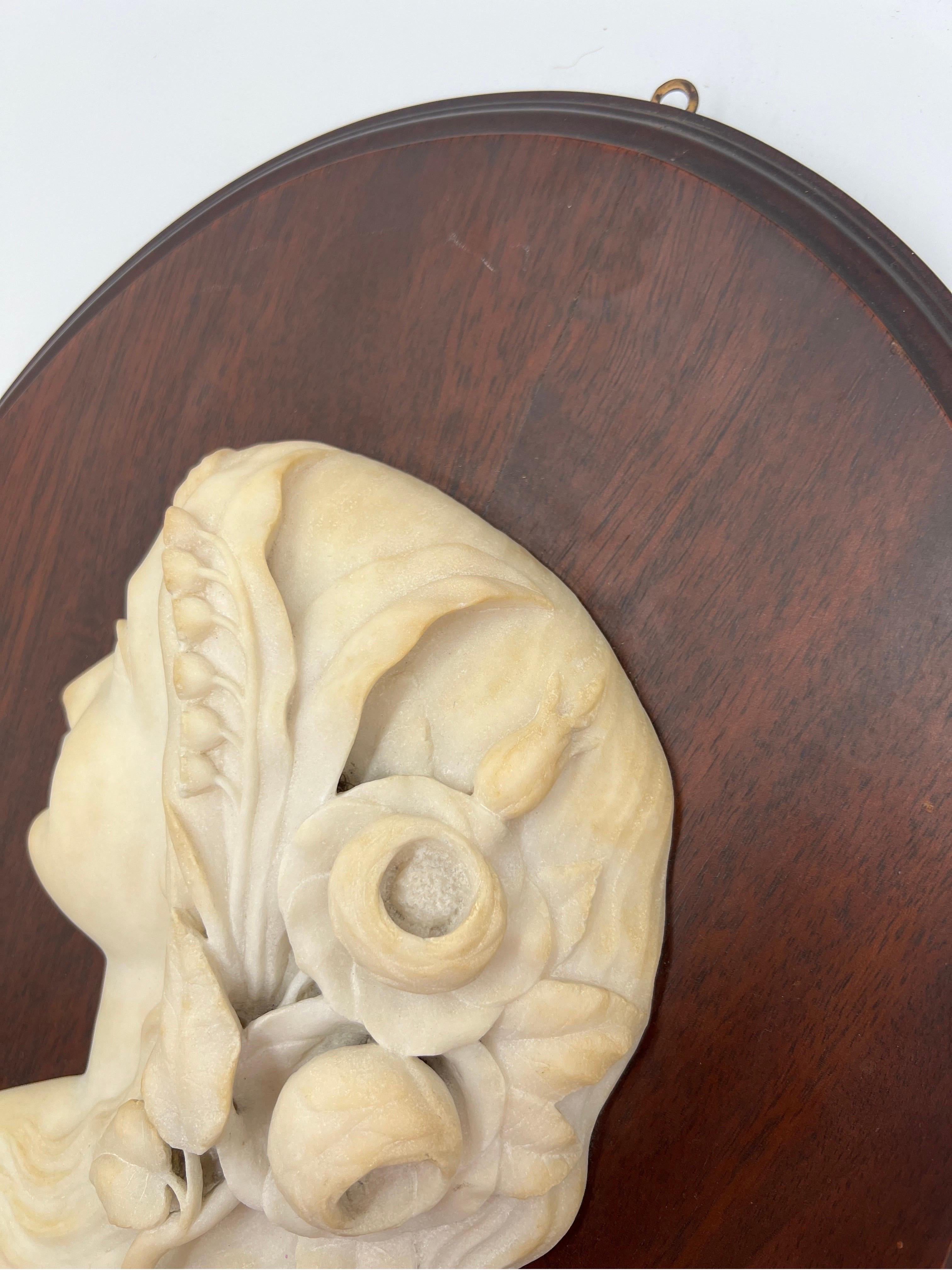 Antique Italian School Carved Marble Female Profile Aesthetic Plaque circa 1890 4