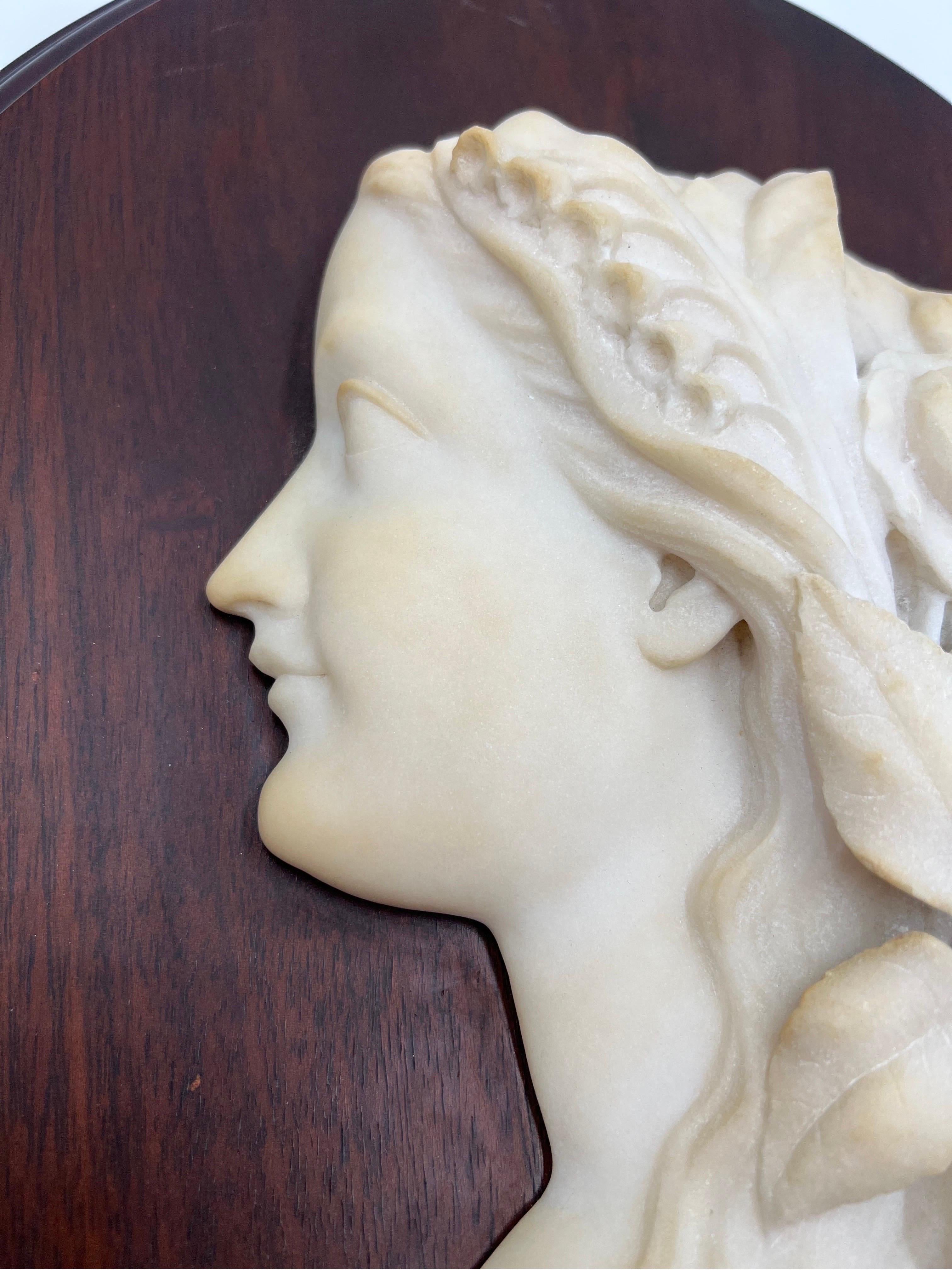 19th Century Antique Italian School Carved Marble Female Profile Aesthetic Plaque circa 1890