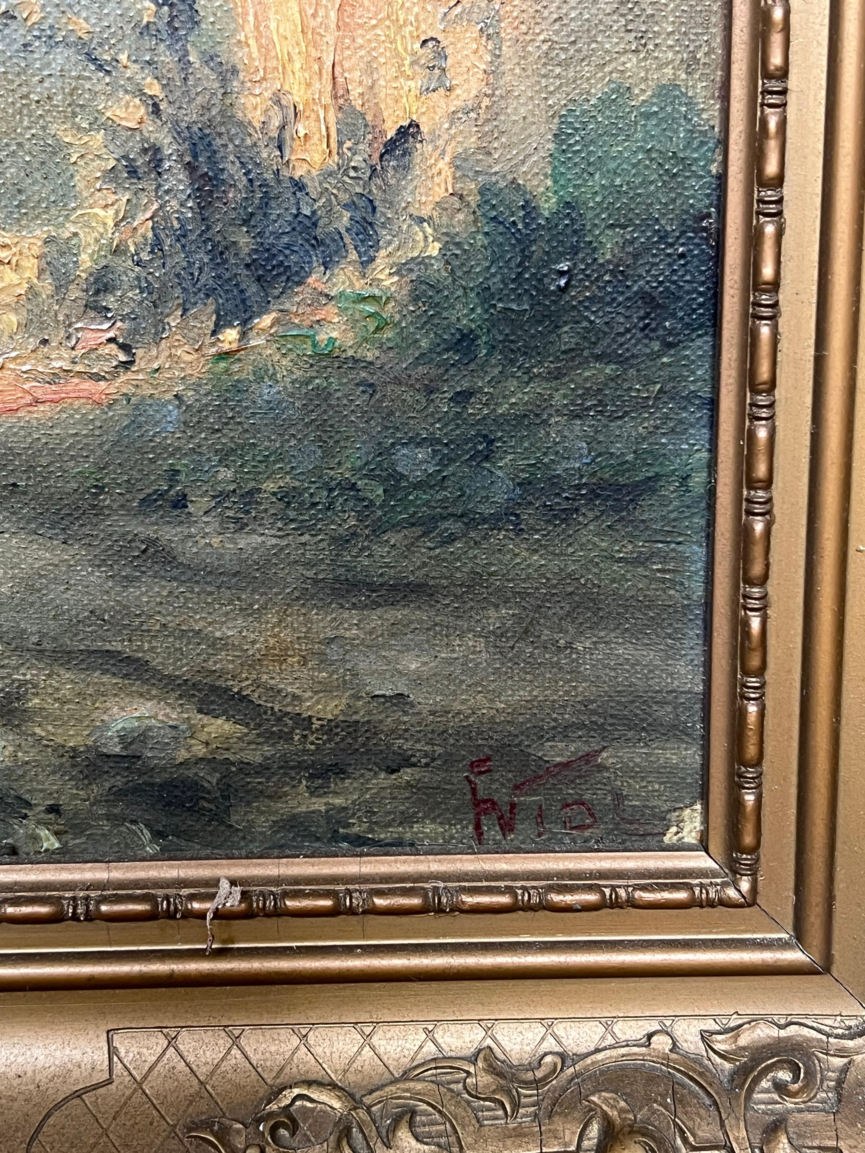 Les lacs italiens
Artistics, début du 20e siècle
signé indistinctement 
huile sur toile, encadrée 
encadré : 21.5 x 18 pouces
toile : 17 x 14 pouces
Provenance : collection privée, Royaume-Uni.
Condit : un peu abîmé mais globalement sain et en bon