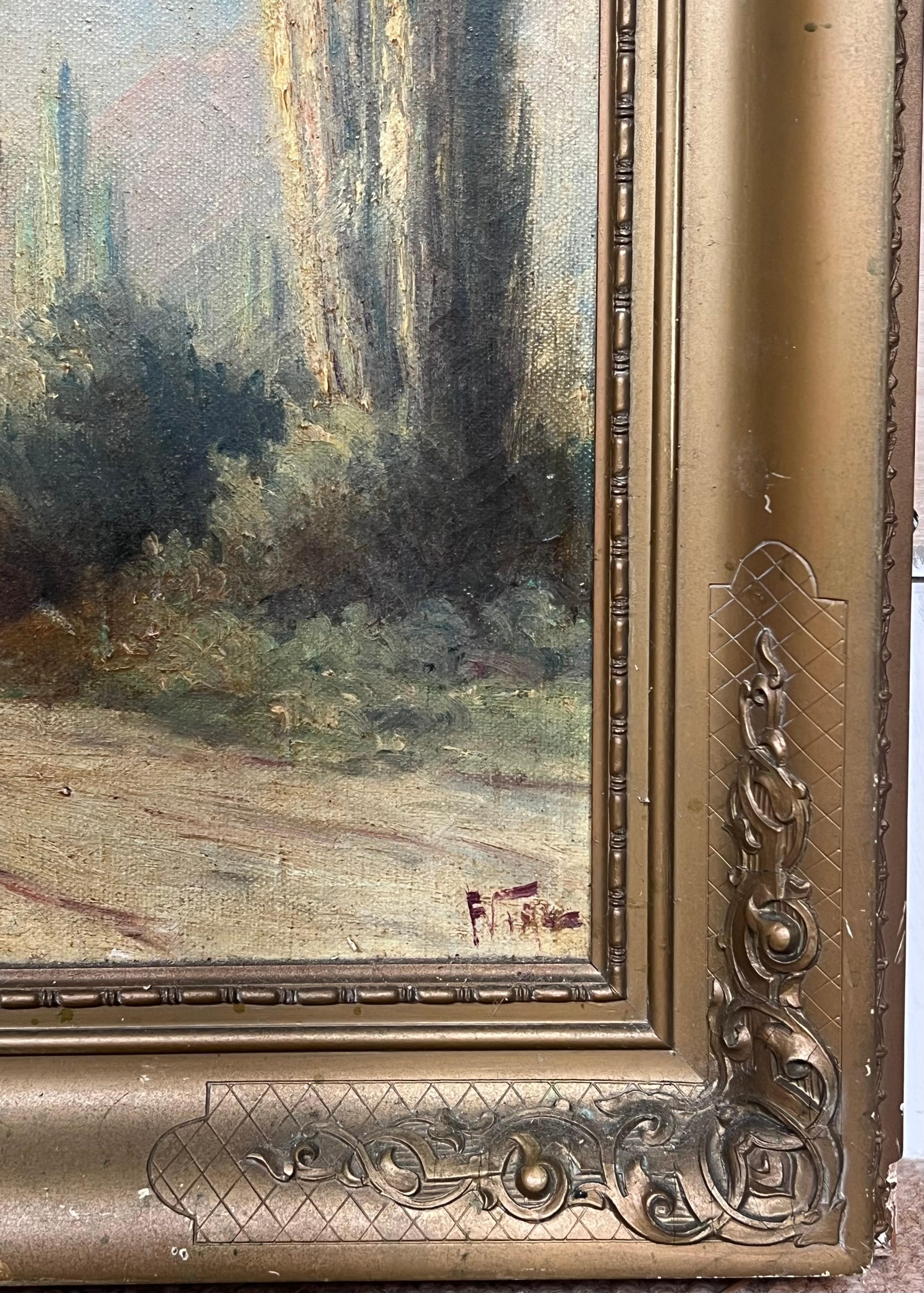 Peinture à l'huile italienne ancienne des Alpes italiennes montées sur des montagnes enneigées dans un paysage - Gris Animal Painting par Antique Italian School