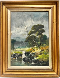Charming Antique Italian Oil Painting Figure Walking in Woodland Landscape