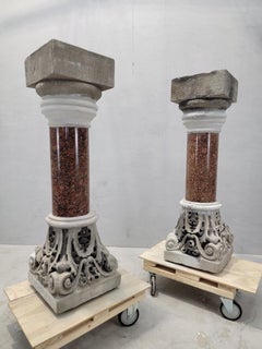 Antique Italian & Sculpture Stone Pedestals from Roman Church Altar - Pair