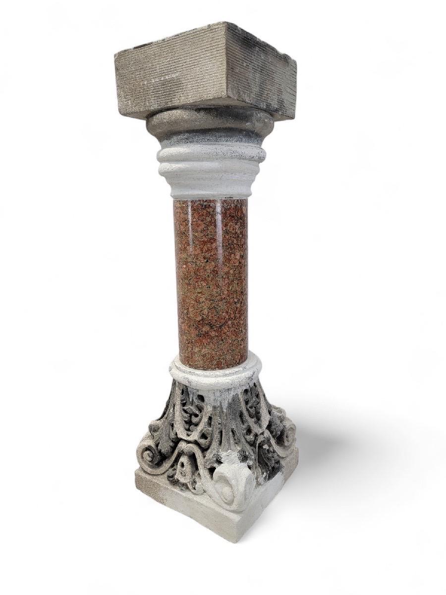 Pedestales Antiguos de Piedra Italiana y Escultura de Altar de Iglesia Romana - Pareja Gótico en venta