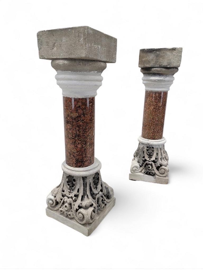 Pedestales Antiguos de Piedra Italiana y Escultura de Altar de Iglesia Romana - Pareja Italiano en venta