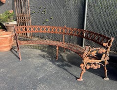 Antique Italian Semi-circular Cast Iron Painted Garden Bench with Grapes