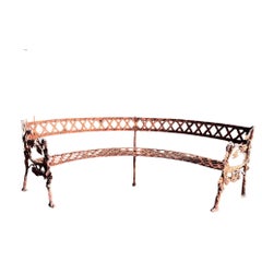 Antique Italian Semi-circular Cast Iron Painted Garden Bench with Grapes