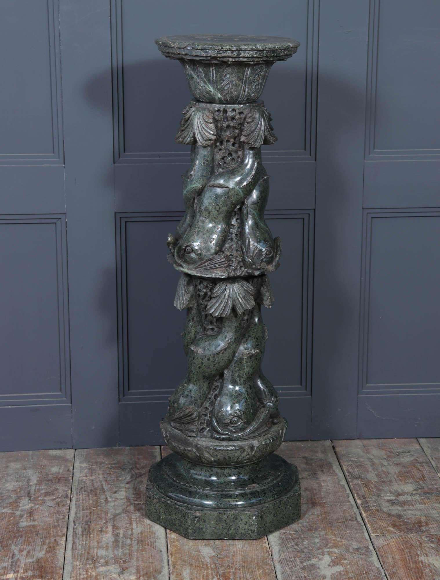 Antique Italian Serpentine Marble Pedestal For Sale 5