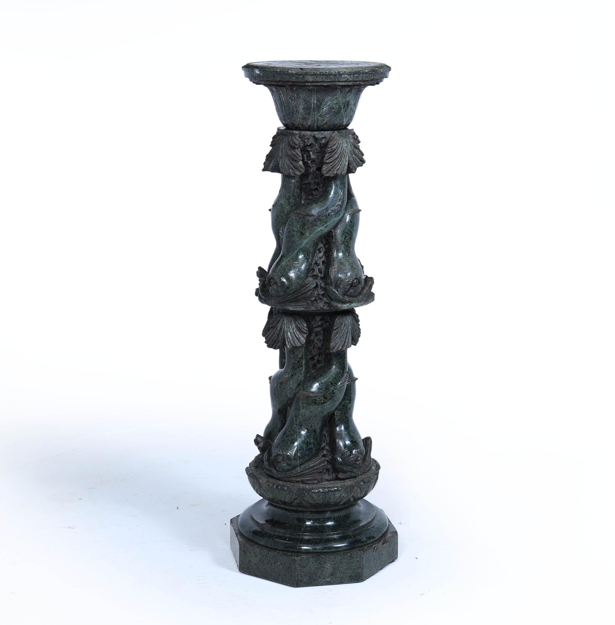 Renaissance Antique Italian Serpentine Marble Pedestal For Sale