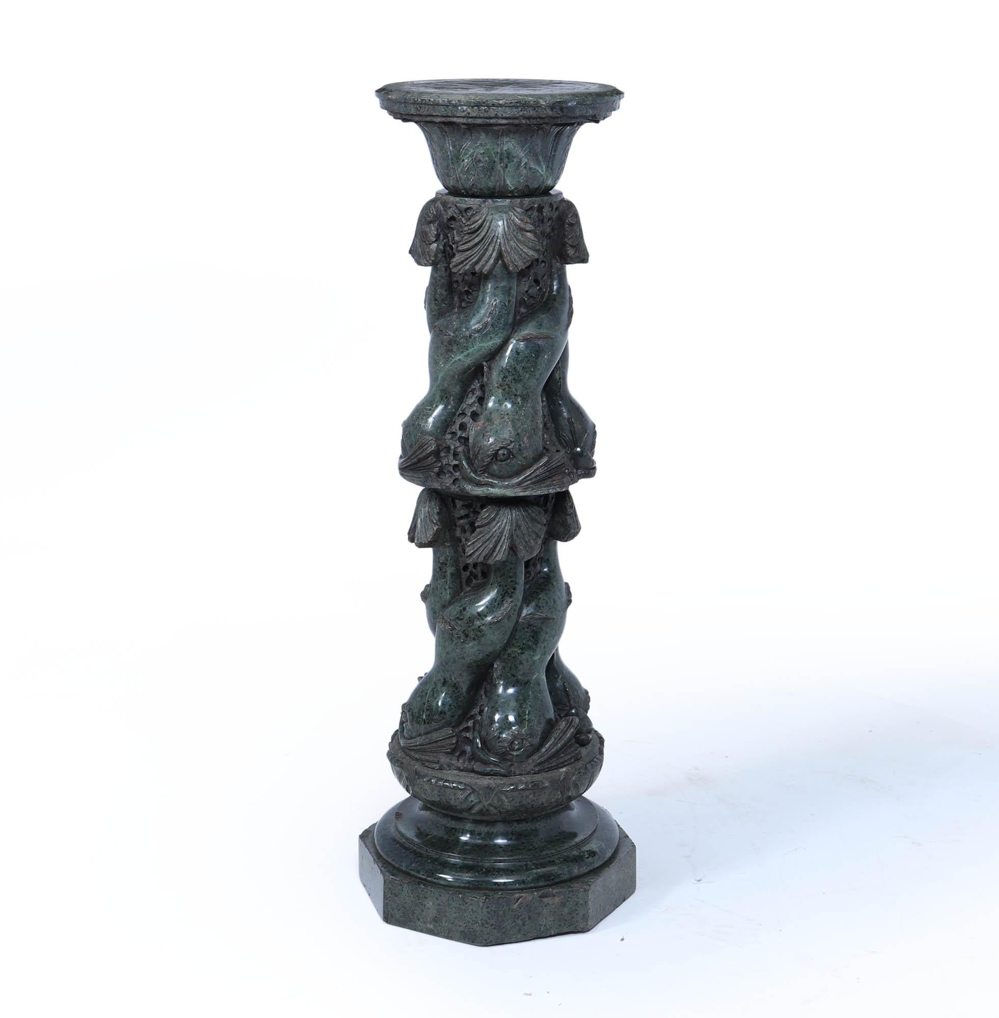 Late 19th Century Antique Italian Serpentine Marble Pedestal For Sale