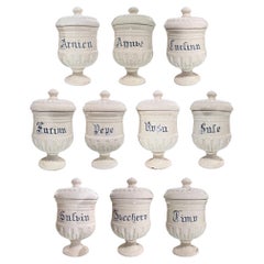 Antico set italiano di 10 barattoli con coperchio