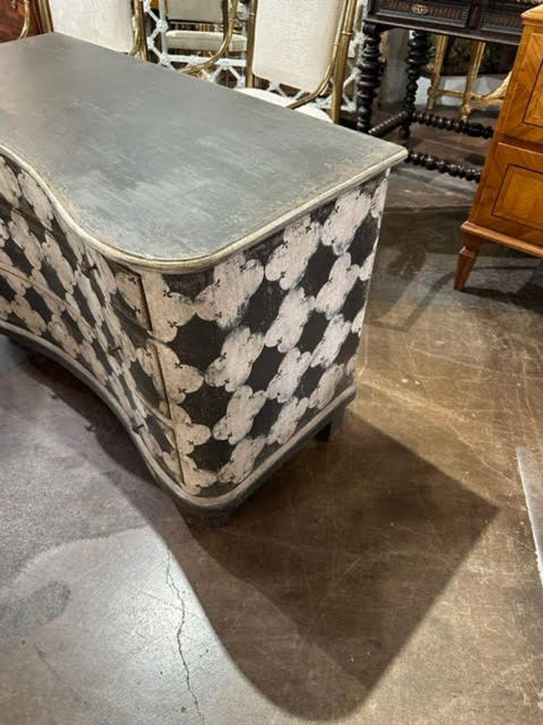 Antique Italian Shaped Front Black and White Chest In Good Condition For Sale In Dallas, TX