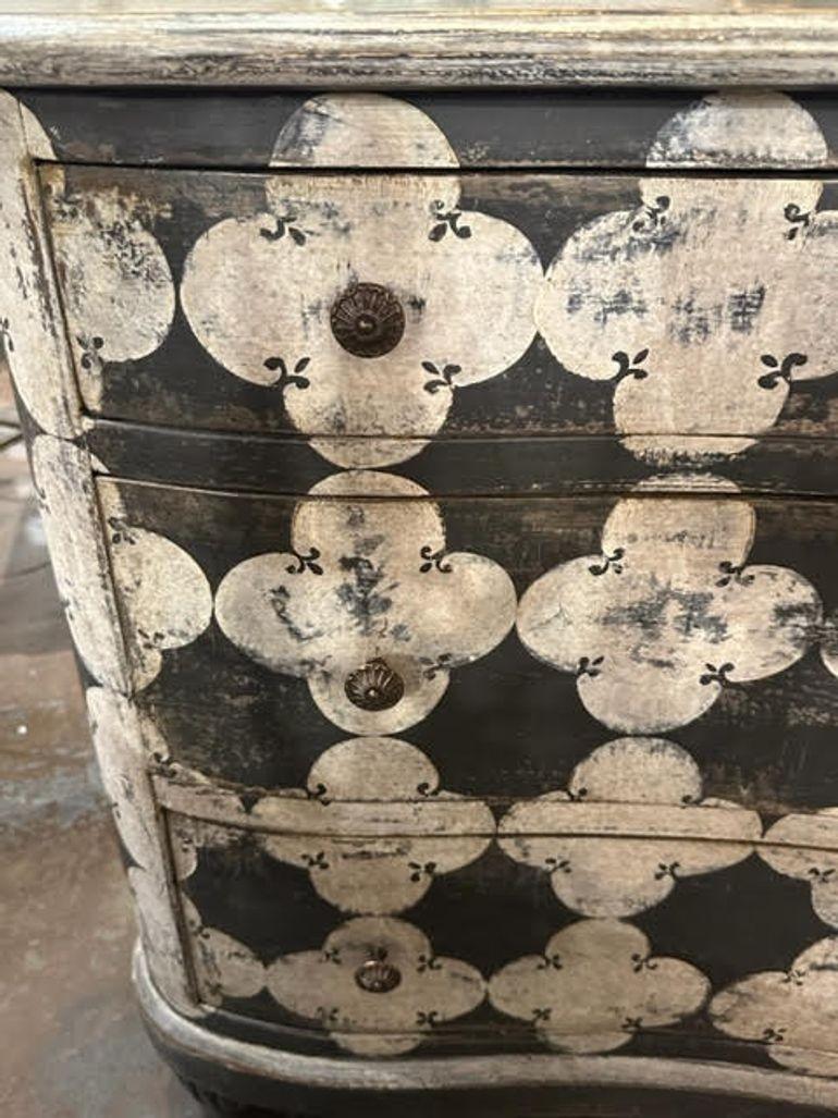 Wood Antique Italian Shaped Front Black and White Chest For Sale
