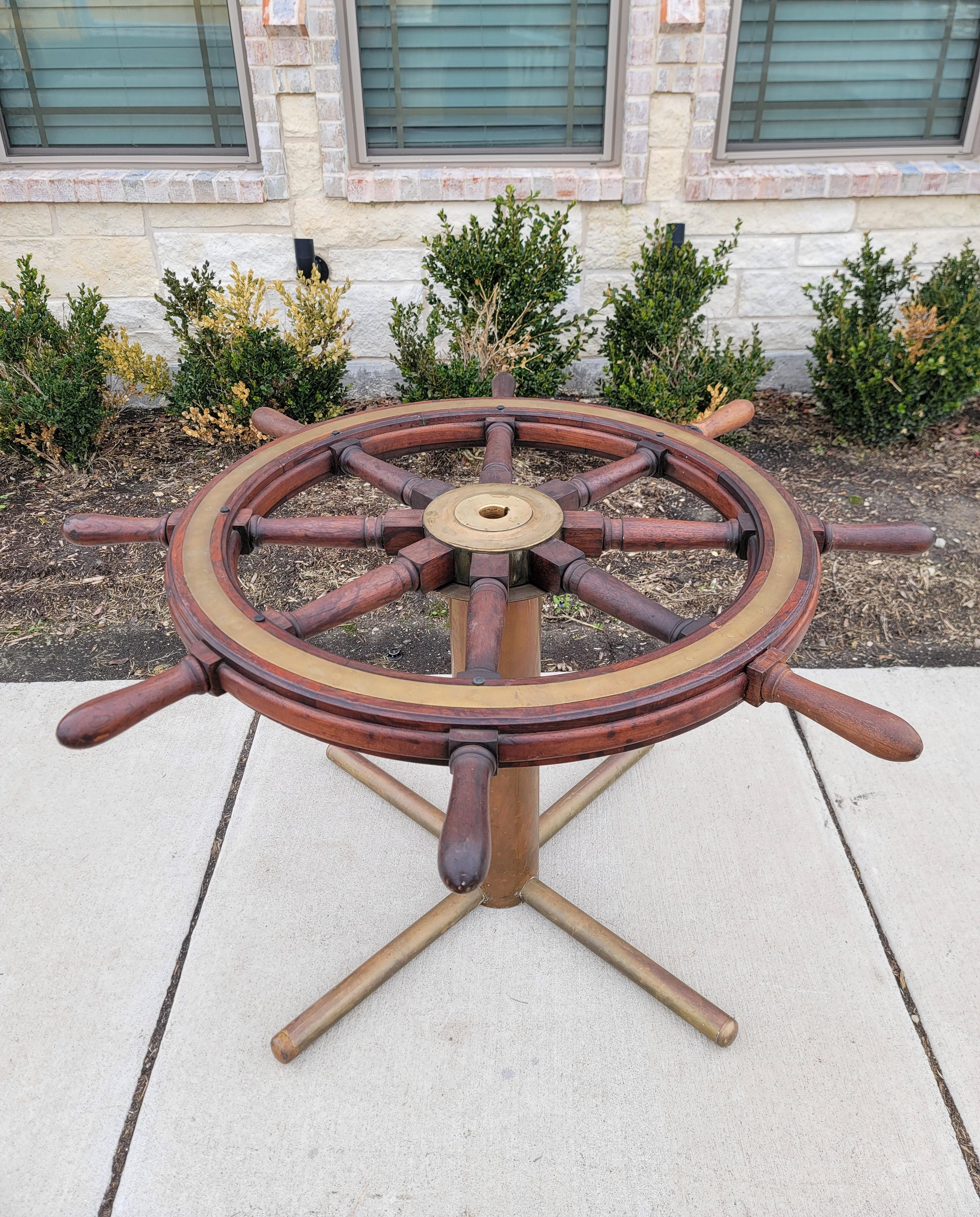 Antique Italian Ships Wheel Table, Helm From Giuseppe Verdi In Fair Condition In Forney, TX
