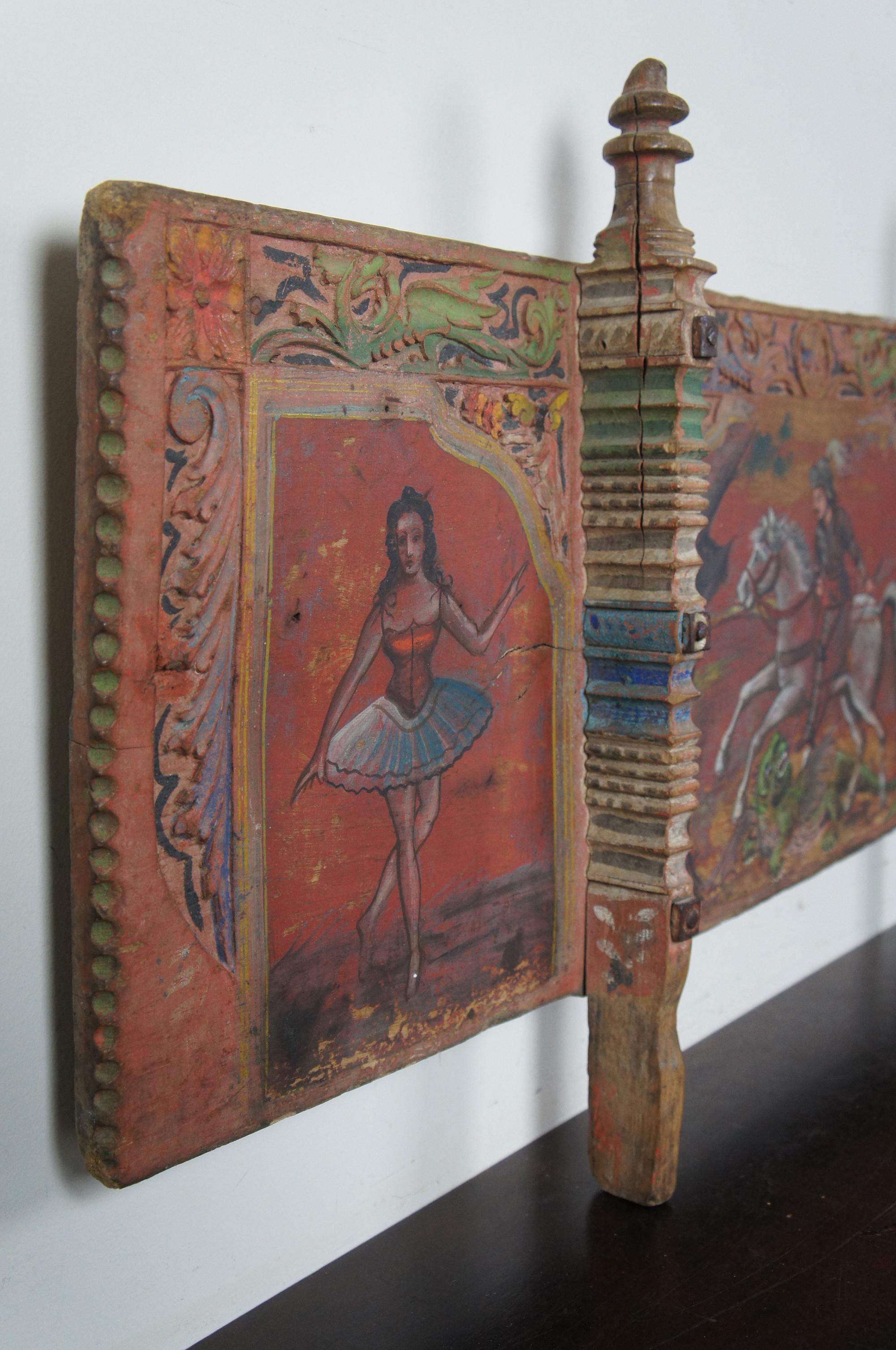 Antique Italian Sicilian Carretto Folk Art Painted Donkey Horse Cart Panel 5