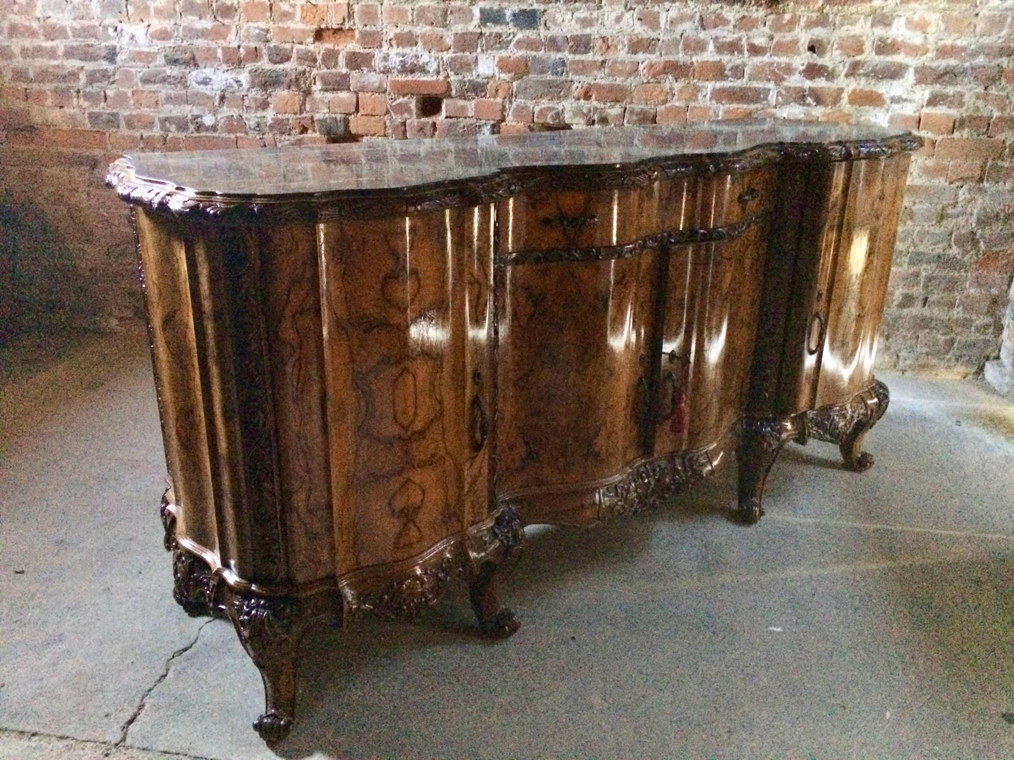 Renaissance Revival  Antique Italian Sideboard Credenza Marble Walnut, 20th Century, Number 1