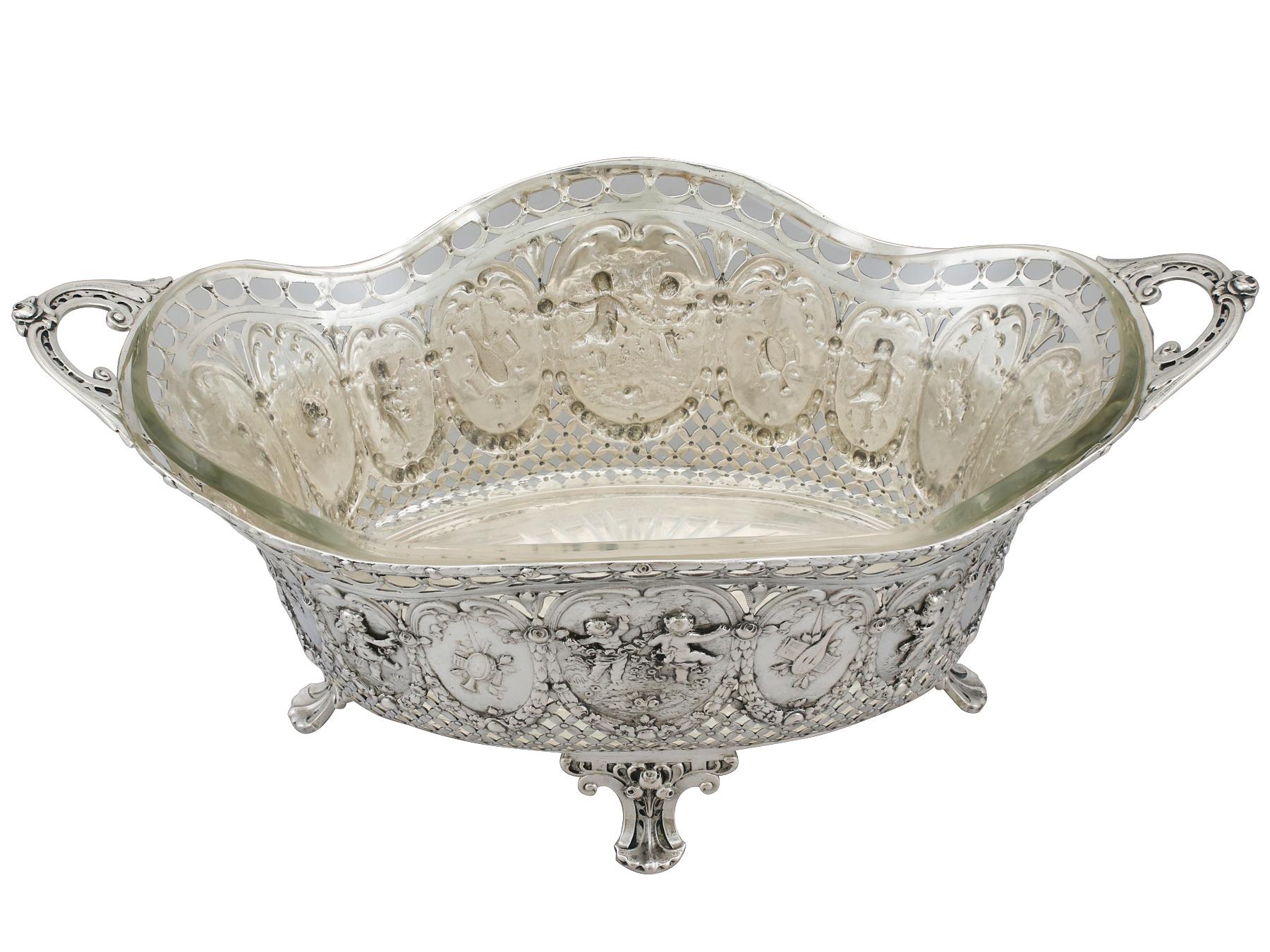 Early 20th Century Antique Italian Silver and Glass Centrepiece or Basket