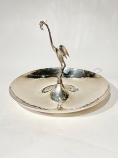 Antique Italian Silver Candy Bon Bon or Fruit Dish with Flamingo