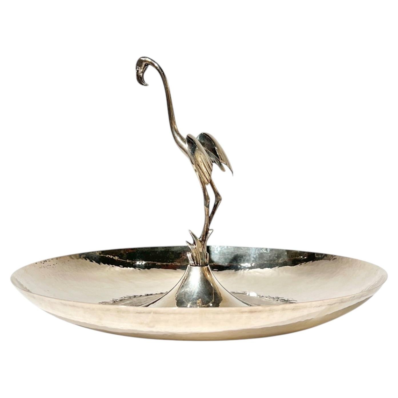Antique Italian Silver Candy Bon Bon or Fruit Dish with Flamingo