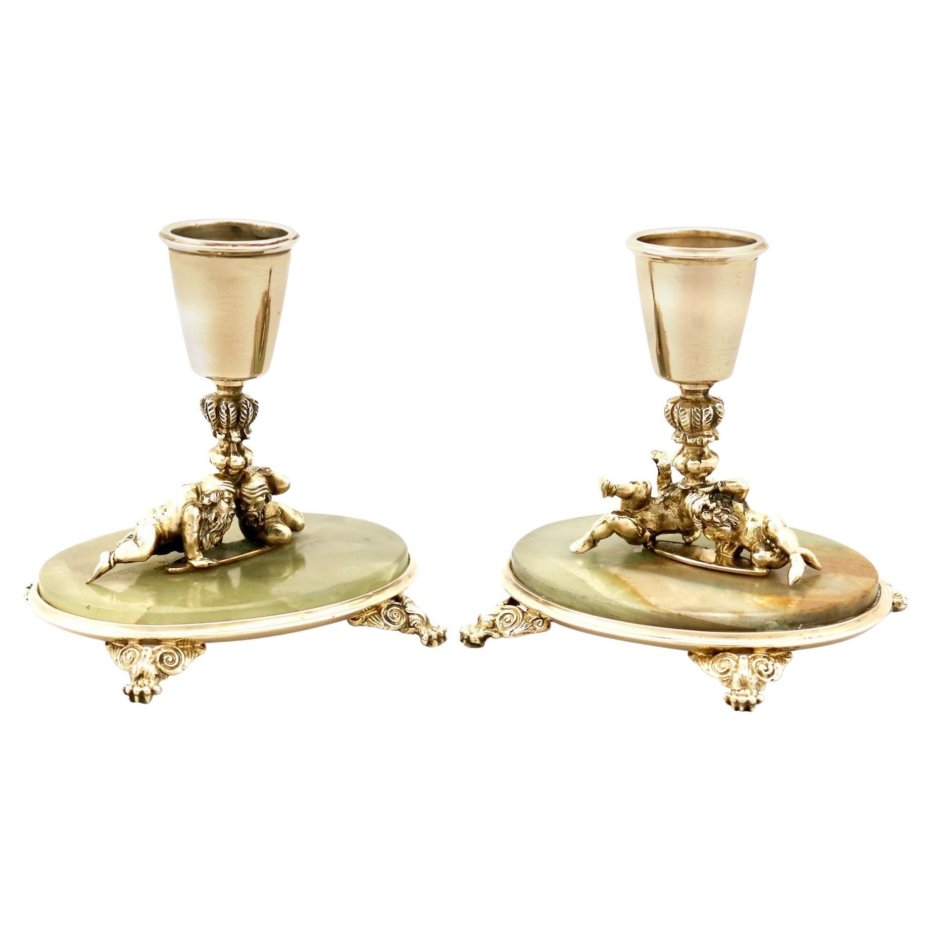 Antico candeliere italiano in argento dorato e marmo Circa 1935 in vendita