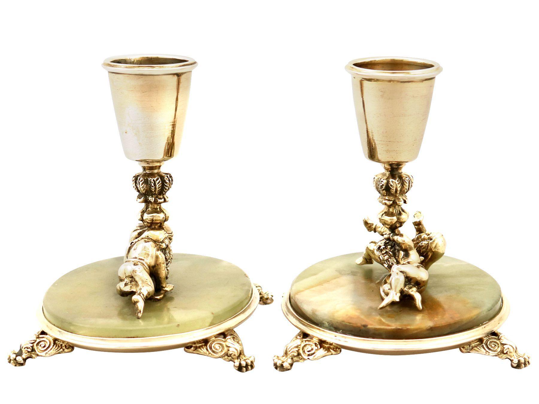 Antique Italian Silver Gilt and Marble Candlesticks In Excellent Condition For Sale In Jesmond, Newcastle Upon Tyne