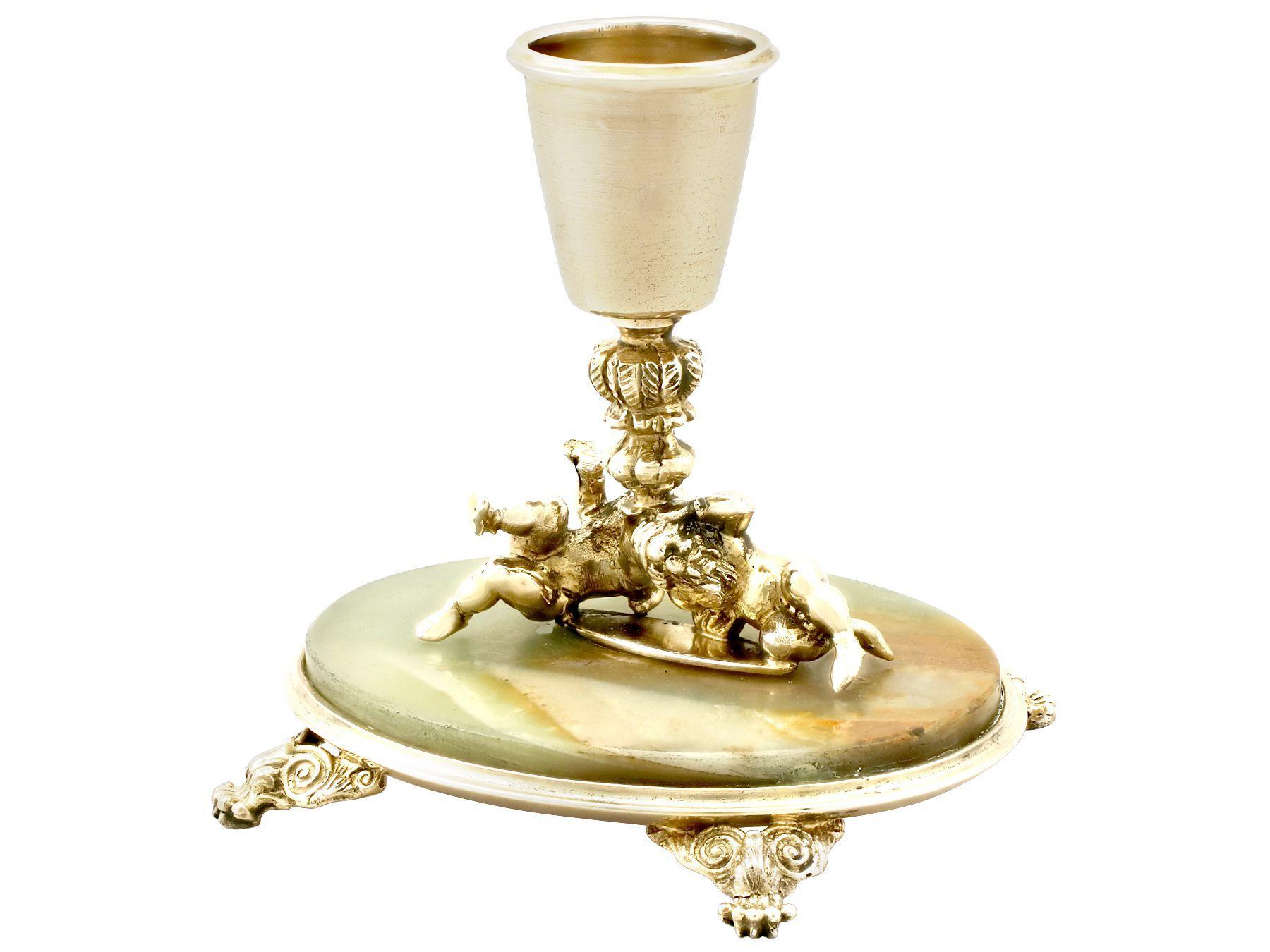 Antique Italian Silver Gilt and Marble Candlesticks For Sale 1