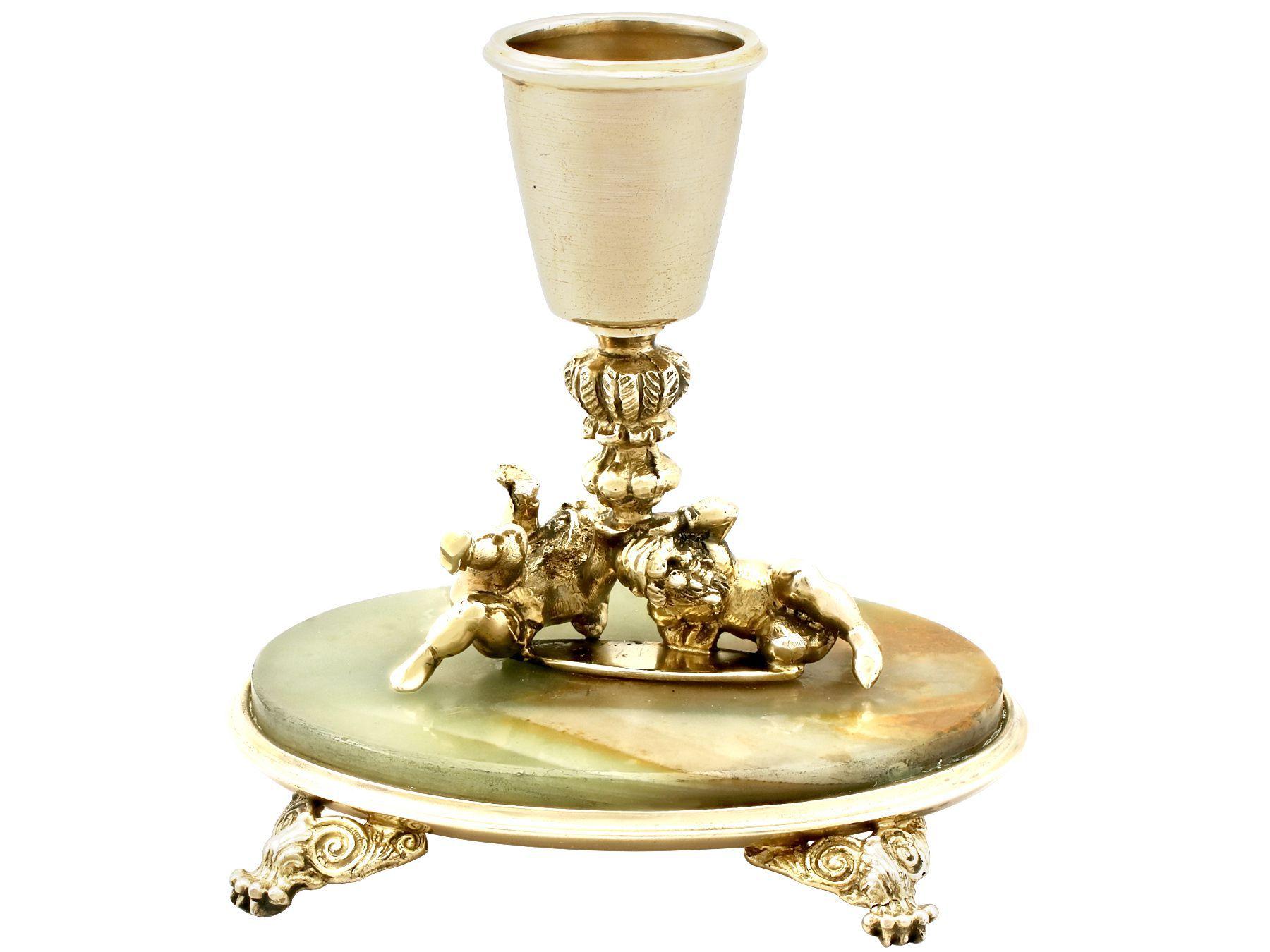 Antique Italian Silver Gilt and Marble Candlesticks For Sale 2