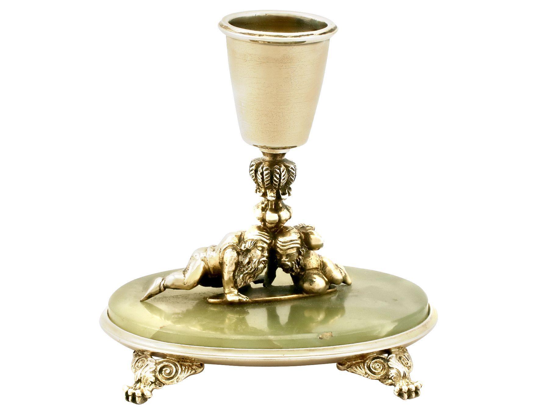 Antique Italian Silver Gilt and Marble Candlesticks For Sale 3